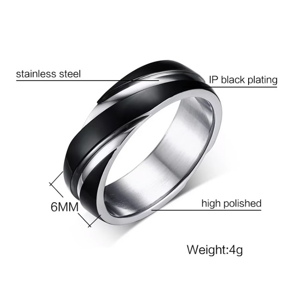 Men Stainless Steel Black /Sliver Color Ring - Picture 3 of 5